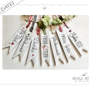 Embroidery file ITH gift tags set of 8 for the 18x13 frame for festive occasions and also possible with custom embroidery including blank file.
