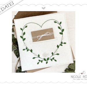 Archivo de bordado ITH 18x13 corazón de rosas para cajas de regalo, tarjetas, vales, felicitaciones.... lindas palabras
