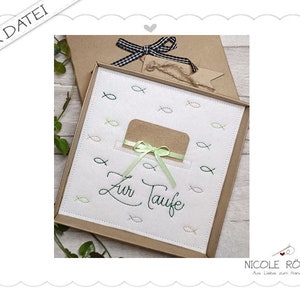 Embroidery file ITH 18x13 For baptism with little fish as a baptism card, baptism gift, for gift boxes, greeting cards...