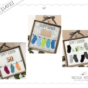 Borduurbestand ITH set van 3 “in plaats van sokken” 18x13 voor geschenkdozen, kaarten, vouchers, felicitaties ....