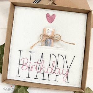 Borduurbestand ITH 18x13 HAPPY Birthday met hart voor geschenkdozen, kaarten, vouchers, felicitaties...