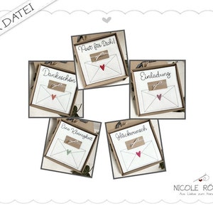 Archivo de bordado 18x13 ITH "Set de 5 letras con corazón" para cajas de regalo, felicitaciones, invitaciones, correo para ti, gracias, un pequeño detalle...