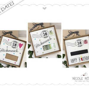 Stickdatei ITH - 3er-Set zum 18. Geburtstag für den Rahmen 18x13 für Geschenkboxen, Karten, Gutschein, Geldgeschenk...