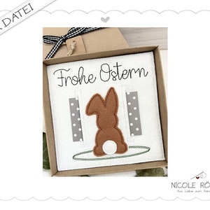 Stickdatei ITH 18x13 Frohe Ostern mit Hase und Einschub für Geschenkboxen, Karten, Gutschein, Geldgeschenk...