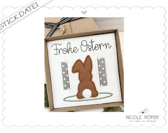 Embroidery file ITH 18x13 Happy Easter with bunny and insert for gift boxes, cards, vouchers, money gifts...