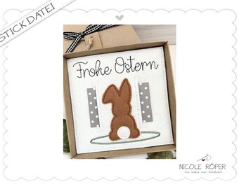 Stickdatei ITH 18x13 Frohe Ostern mit Hase und Einschub für Geschenkboxen, Karten, Gutschein, Geldgeschenk...