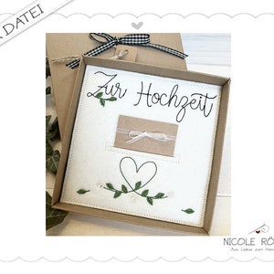 Arquivo de bordado ITH 18x13 Para o casamento - coração com rosas para caixas de presente, cartões de felicitações... Parabéns