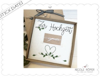 Embroidery file ITH 18x13 For weddings - Heart with roses for gift boxes, greeting cards... Congratulations
