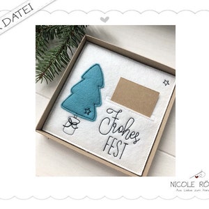 File da ricamo ITH set di 2 Buone Feste con albero di Natale 18x13 per confezioni regalo, cartoline, buoni, Buone Feste...