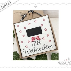 Stickdatei ITH 18x13 Frohe Weihnachten mit Sternchen für Geschenkboxen, Karten, Gutschein, Geldgeschenk...