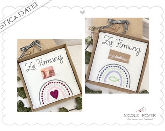 Stickdatei ITH 2er Set 18x13 Zur Firmung mit Regenbogen Fisch und Herz für Geschenkboxen, Glückwunschkarten...