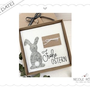 Stickdatei ITH Frohe Ostern Hase 18x13cm für Geschenkboxen, Ostergrüße, Gutschein, Geldgeschenke ....