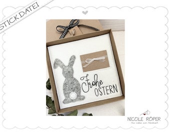 Embroidery file ITH Happy Easter Bunny 18 x 13 cm for gift boxes, Easter greetings, voucher, money gifts ....