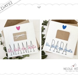 Stickdatei ITH 2er-Set Muttertag Vatertag 18x13cm für Geschenkboxen, Karten, Gutschein, Überraschung...