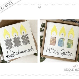 File da ricamo ITH set di 2 candele per cornice 18x13 Ti auguro il meglio e congratulazioni con cuore per scatole regalo, cartoline, buoni, regali in denaro...