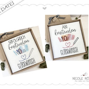 Archivo de bordado ITH conjunto de 2 - Aprobado con éxito + Abi aprobado FELICIDADES 18x13 por caja de regalo, tarjetas, regalos de dinero...