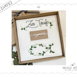 Stickdatei ITH 18x13 Zur Taufe mit Fisch und Rosen für Geschenkboxen, Glückwunschkarten...