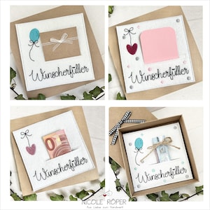 Fichier de broderie ITH 10x10 wish achievement set de 4 avec coeur, ballon, confettis pour coffrets cadeaux, cartes, bons, félicitations....