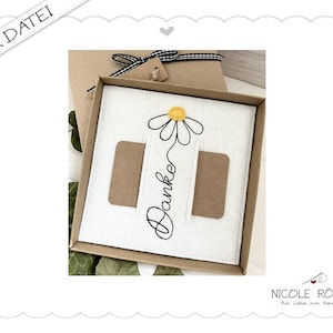 Archivo de bordado ITH flor - Gracias por el marco 18x13 para cajas de regalo, tarjetas, vales, regalos en efectivo...