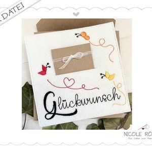 Borduurbestand ITH 18x13 gefeliciteerd met vlinders voor geschenkdozen, kaarten, waardebonnen, felicitaties...