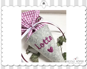 Small school bag about 22 cm... Sugar bag with heart and name, personalized