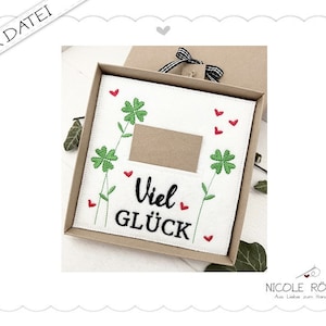 Fichier de broderie ITH - 18x13 Bonne chance pour coffret cadeau, cartes, bon d'achat, félicitations....