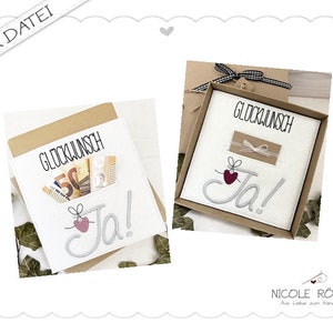 Archivo de bordado ¡Enhorabuena! ¡Sí!  Juego ITH de 2 18x13 para cajas de regalo, felicitaciones, tarjetas de boda, regalos en efectivo....