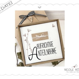 Fichier de broderie ITH Sympathie sincère 18x13 carte de condoléances, carte de condoléances, carte de deuil, coffret cadeau...