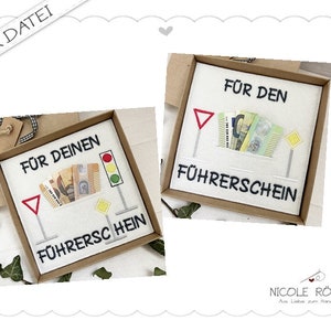 Borduurbestand ITH - set van 2 rijbewijzen voor het frame 18x13 voor geschenkdozen, kaarten, vouchers, felicitaties, geldgeschenken...