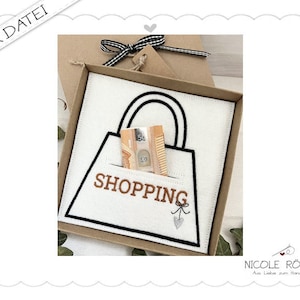 Fichier de broderie ITH lot de 2 sachets - courses et bons d'achat 18x13 pour coffrets cadeaux, félicitations, cadeau en argent...