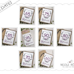 Borduurbestand ITH set van 8 18×13 gefeliciteerd met rozenhart & 60 65 70 75 80 85 90 95 voor geschenkdozen, wenskaarten, verjaardagskaarten...