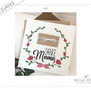 Archivo de bordado ITH 18x13 "GRACIAS Mamá con rosas" para cajas de regalo, tarjetas, vales, felicitaciones... bonitas palabras