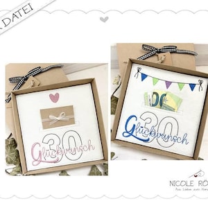 Stickdatei ITH 18x13 - 2er Set zum 30. Geburtstag für Geschenkboxen, Karten, Gutschein, Geldgeschenk...