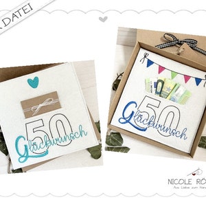 Borduurbestand ITH 18x13 - set van 2 voor de 50e verjaardag voor geschenkdozen, kaarten, vouchers, geldcadeaus...