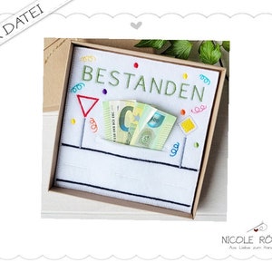 Borduurbestand ITH 18x13 - Rijbewijs GESLAAGD voor geschenkdozen, kaarten, waardebonnen, felicitaties...