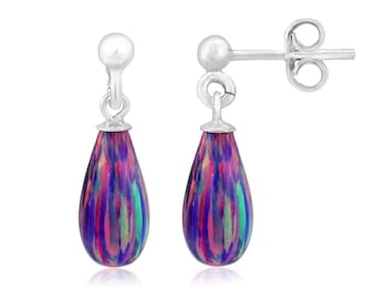 Purple Teardrop Opal Silver Earrings, Lavender Opal Earrings,