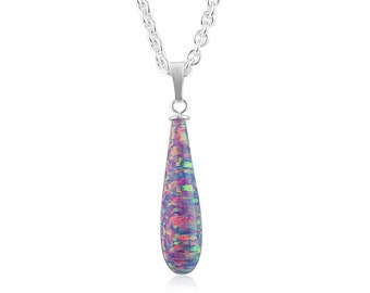 Silver Purple Opal long Teardrop Pendant 8/30 mm, opal pendants, opal necklace