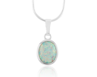 White opal handmade pendant, Opal Necklace,