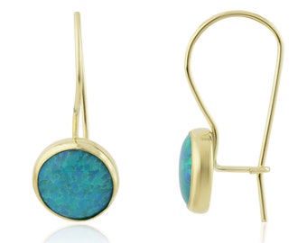 Gold Large Forest Green Opal Drop Earrings