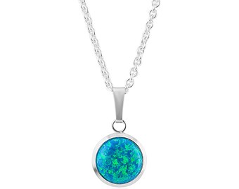 Colgante de plata con ópalo aguamarina de 10 mm, collar de ópalo