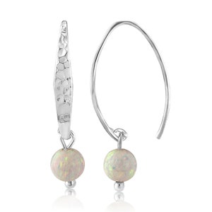 Silver Hammered Opal Drop Earrings, hoop earrings