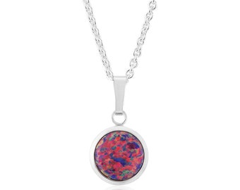 10mm Purple Opal Silver Pendant, Opal Necklace,