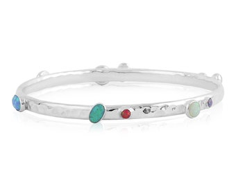 Silver Handmade Mix Opal Bangle, Gemstone Bangle, Opal Bangle,