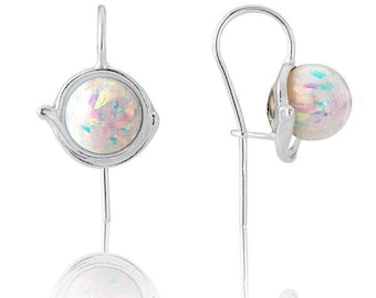 White Opal Bead and Large Cup Drop Earring, opal earrings,