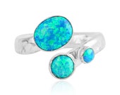 Aqua Opal Adjustable Silver Ring