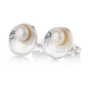 Silver Oyster Stud Earrings, pearl earrings, pearl studs, Bridal Earrings