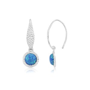 Lange Blauer Opal Gehämmerte Tropfen Ohrringe 8 mm, Opal Ohrringe,