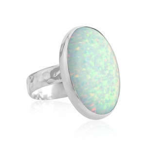 Handmade Silver Cocktail Opal Ring, large opal rings,