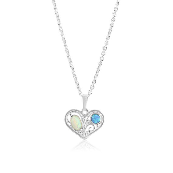 Blue and White Opal Heart Pendant Etsy Singapore