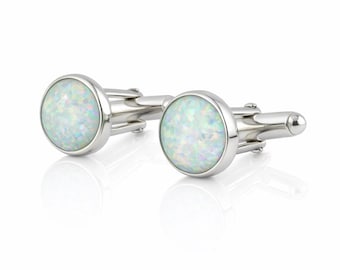 White Opal Silver Handmade Cufflinks (Available in 18ct Gold Vermeil)